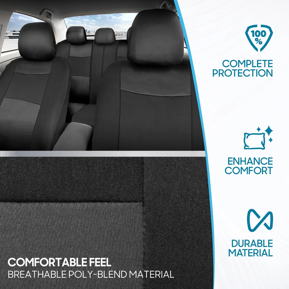 BDK PolyPro Car Seat Covers Full Set in Charcoal on Black | Universal Fit, Easy Install, All-Season Comfort - view 5