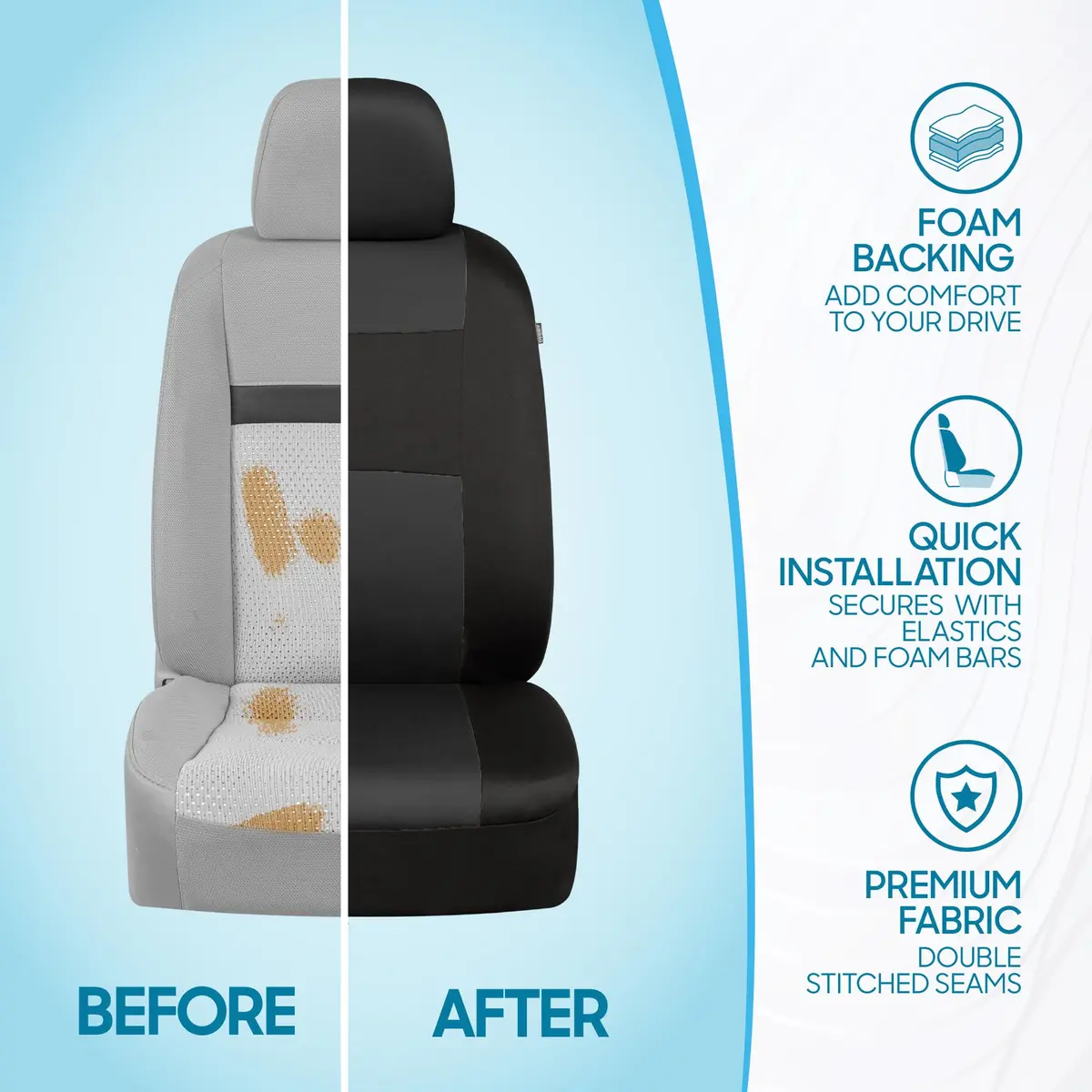 BDK PolyPro Car Seat Covers Full Set in Charcoal on Black | Universal Fit, Easy Install, All-Season Comfort - view 6