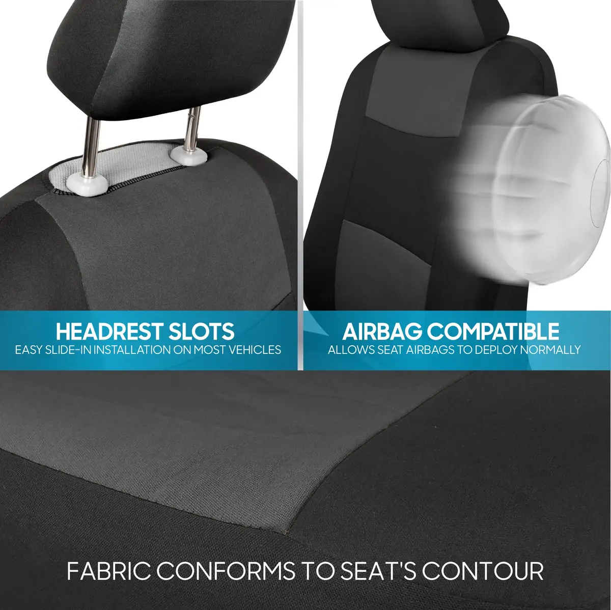 BDK PolyPro Car Seat Covers Full Set in Charcoal on Black | Universal Fit, Easy Install, All-Season Comfort - view 8