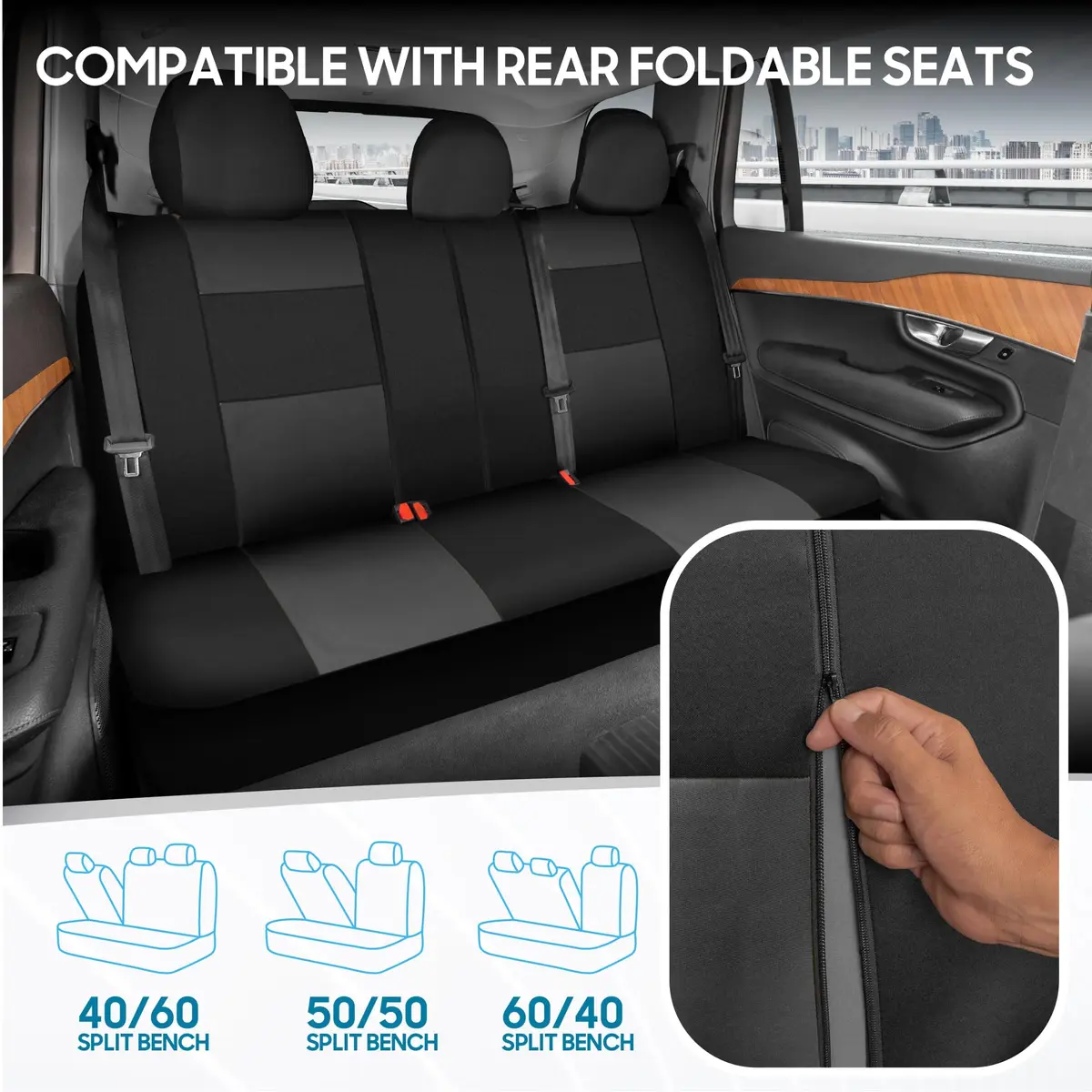 BDK PolyPro Car Seat Covers Full Set in Charcoal on Black | Universal Fit, Easy Install, All-Season Comfort - view 4