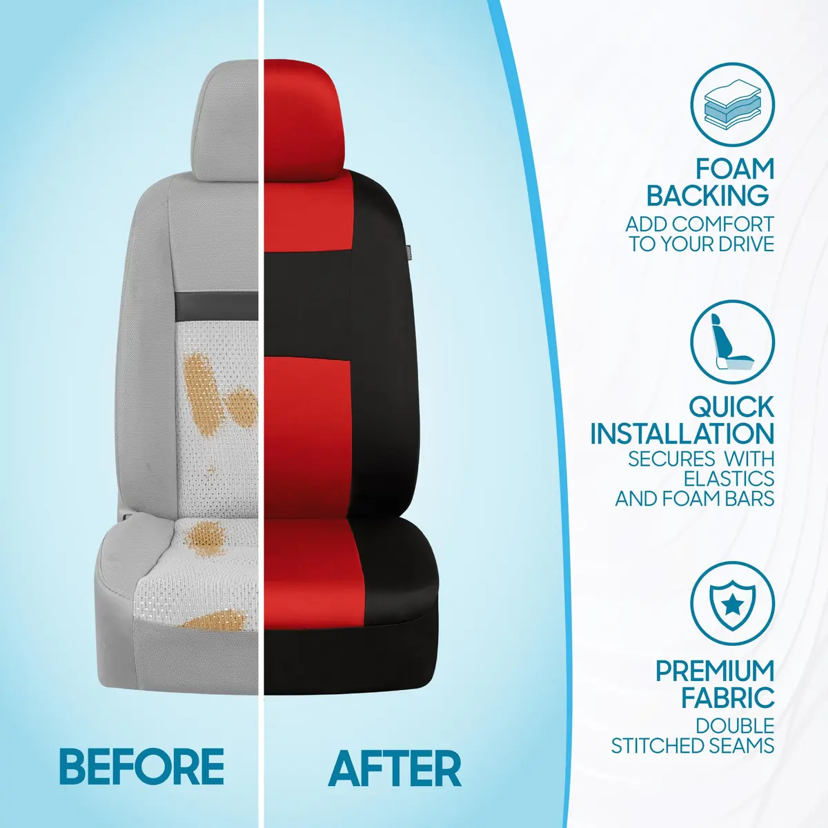 BDK PolyPro Car Seat Covers Full Set in Red on Black | Universal Fit, Breathable & Durable (70-120 chars) - view 6
