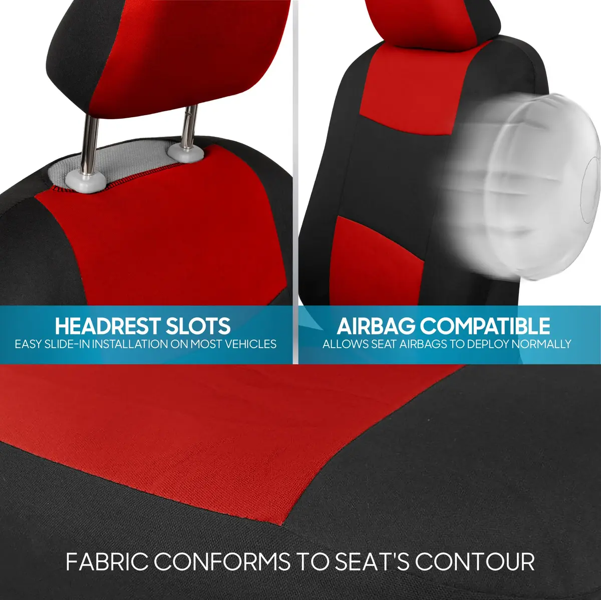 BDK PolyPro Car Seat Covers Full Set in Red on Black | Universal Fit, Breathable & Durable (70-120 chars) - view 8