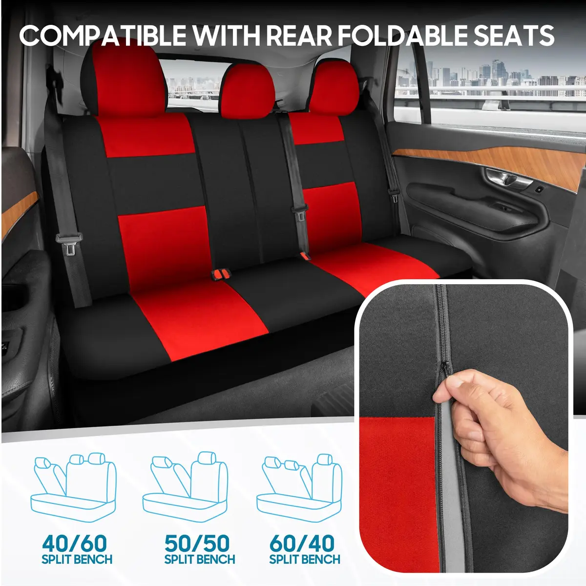 BDK PolyPro Car Seat Covers Full Set in Red on Black | Universal Fit, Breathable & Durable (70-120 chars) - view 4