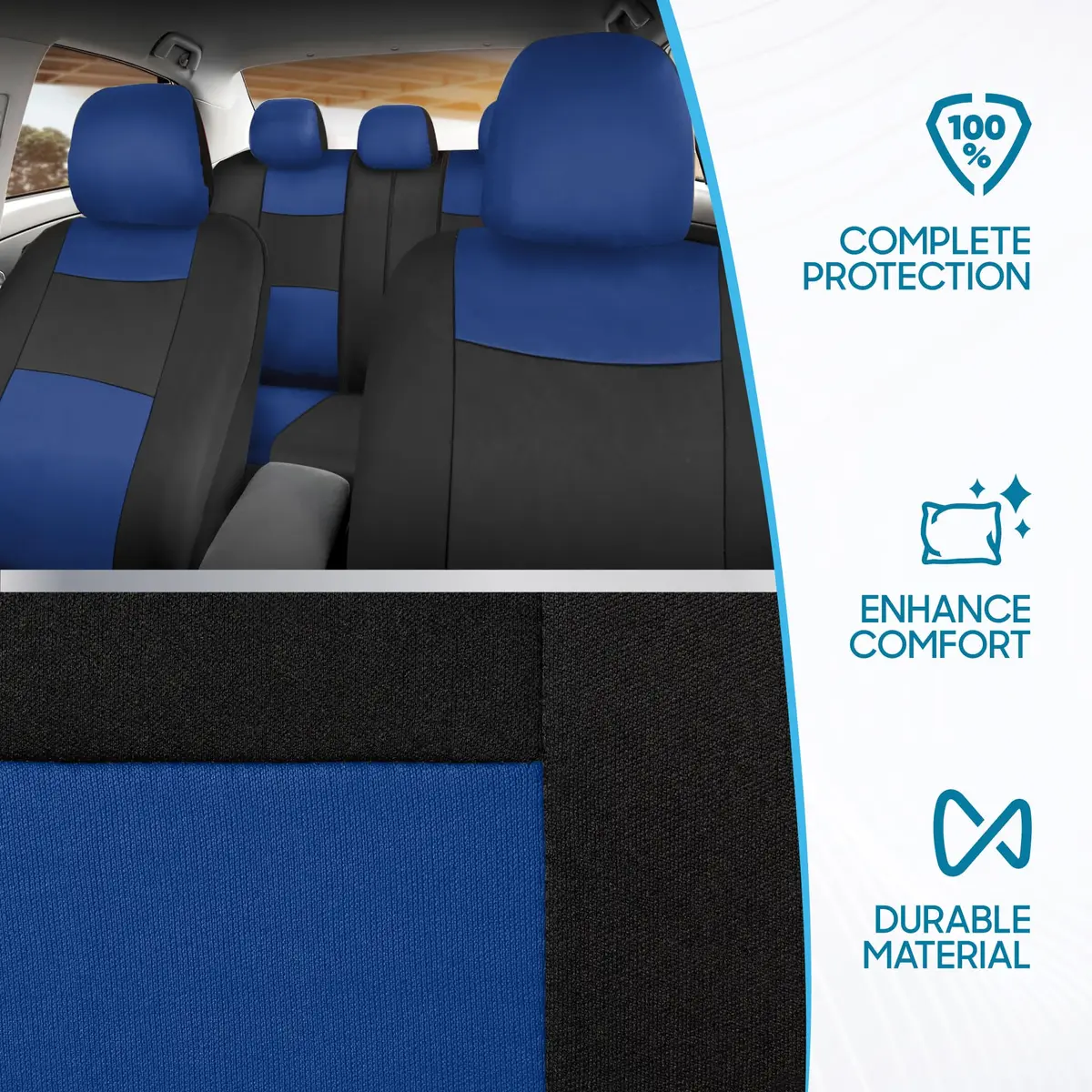 BDK PolyPro Car Seat Covers Full Set in Blue on Black | Universal Fit, Easy Install & All-Season Comfort - view 5