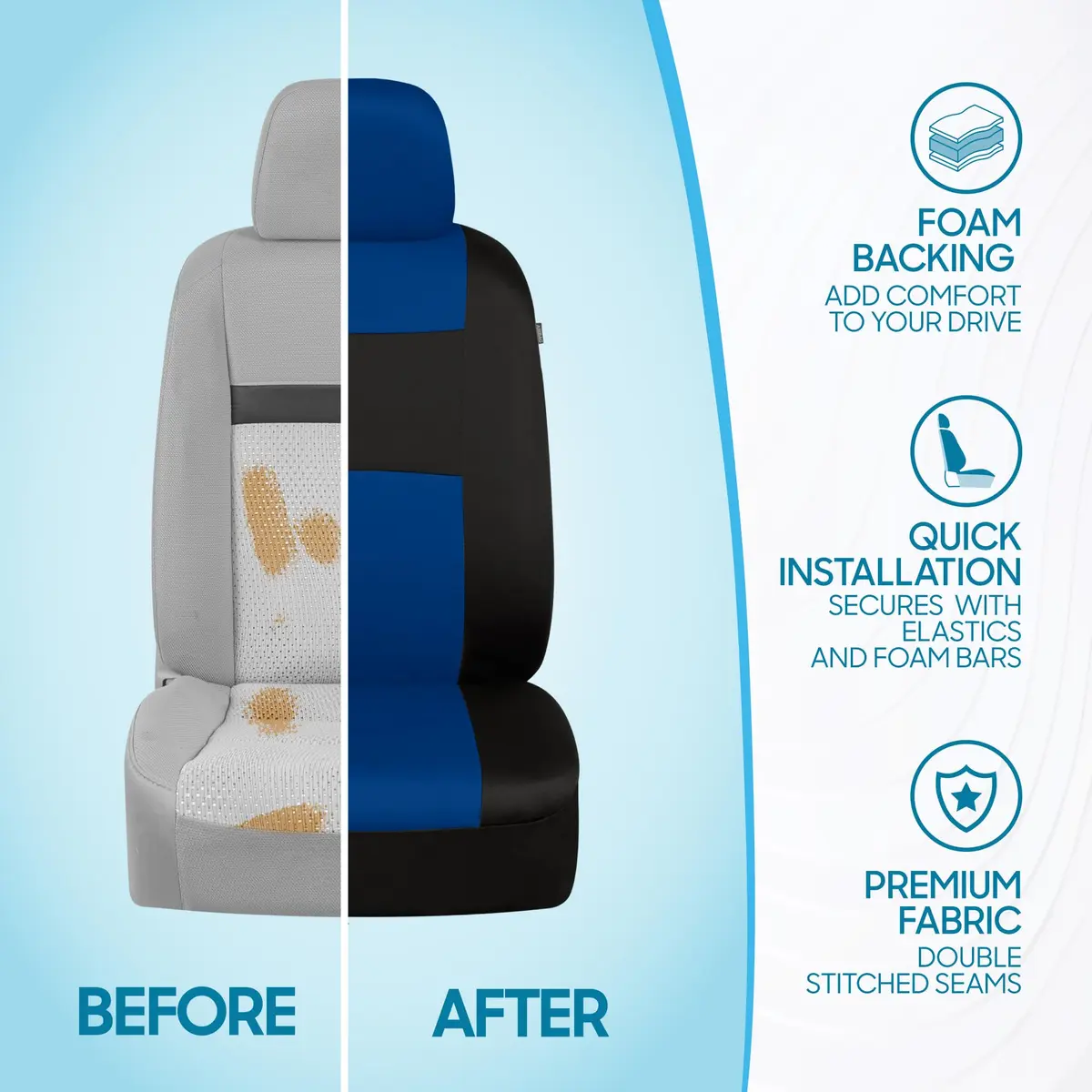 BDK PolyPro Car Seat Covers Full Set in Blue on Black | Universal Fit, Easy Install & All-Season Comfort - view 6