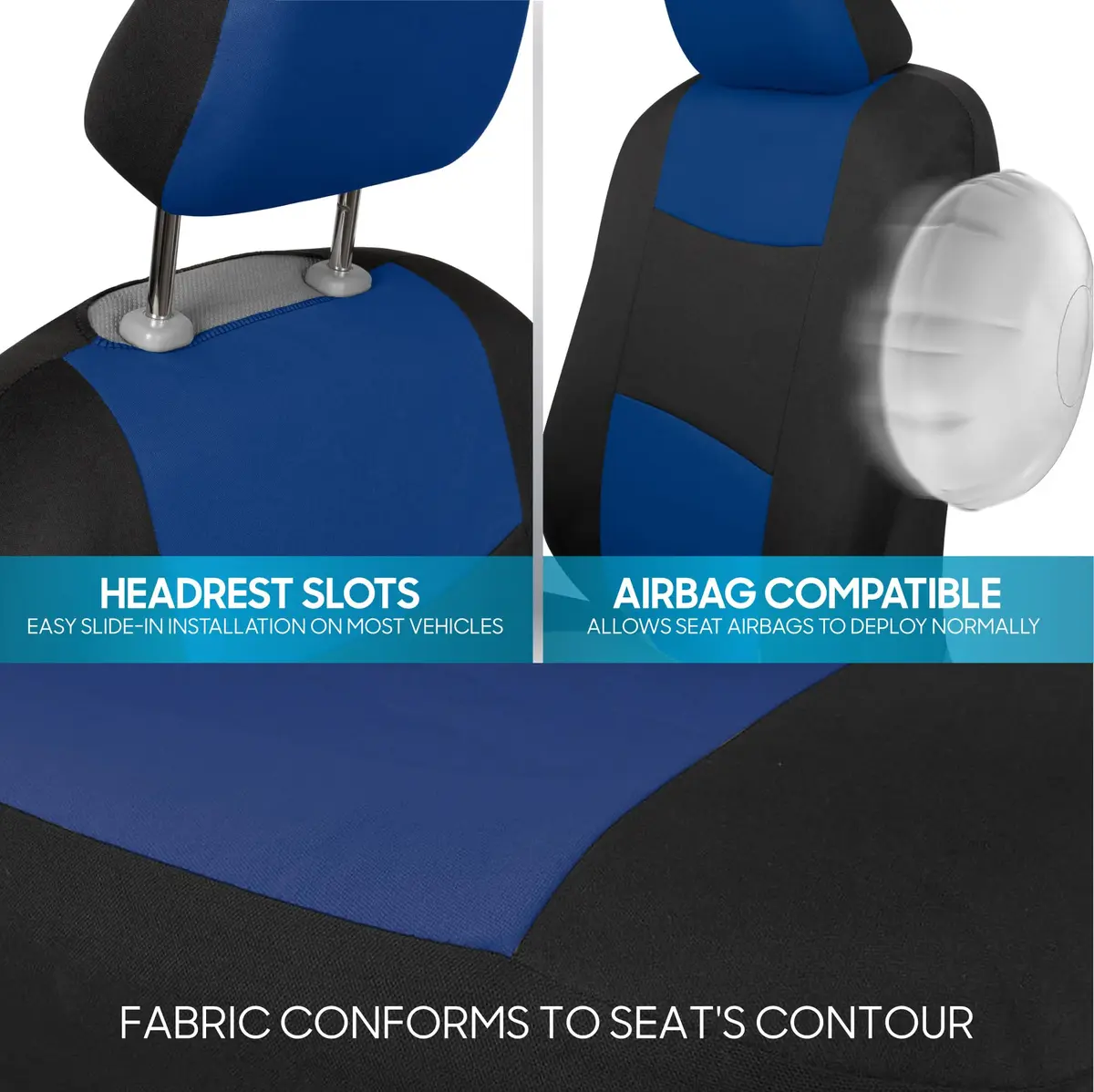 BDK PolyPro Car Seat Covers Full Set in Blue on Black | Universal Fit, Easy Install & All-Season Comfort - view 8