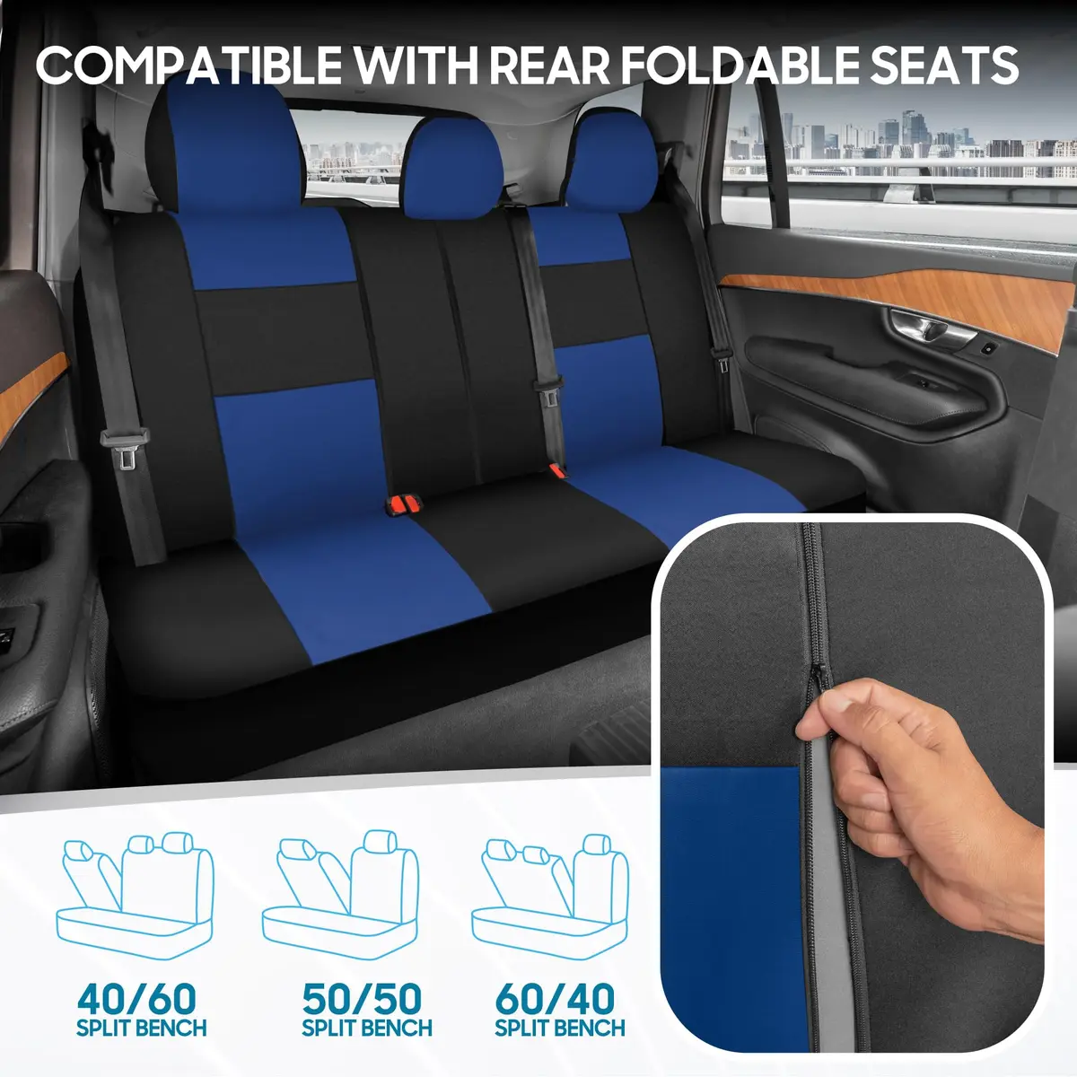BDK PolyPro Car Seat Covers Full Set in Blue on Black | Universal Fit, Easy Install & All-Season Comfort - view 4