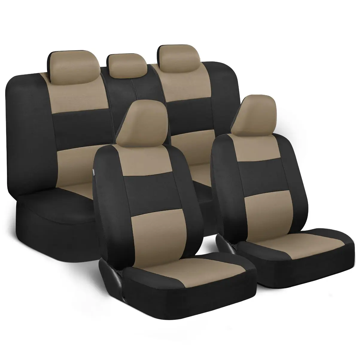 BDK PolyPro Seat Covers Full Set in Beige on Black | Universal Fit, Easy Install, Durable & Stylish (70-120c) - main product image