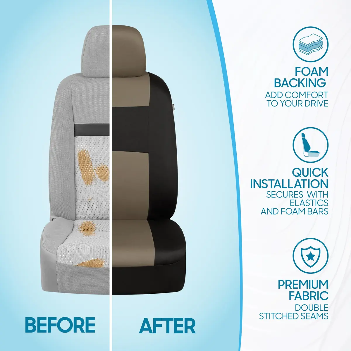 BDK PolyPro Seat Covers Full Set in Beige on Black | Universal Fit, Easy Install, Durable & Stylish (70-120c) - view 6