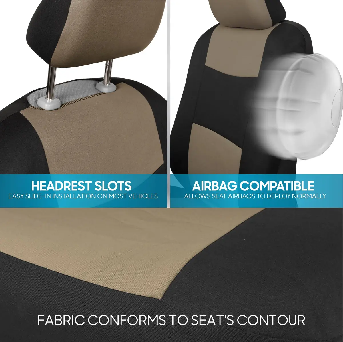 BDK PolyPro Seat Covers Full Set in Beige on Black | Universal Fit, Easy Install, Durable & Stylish (70-120c) - view 8