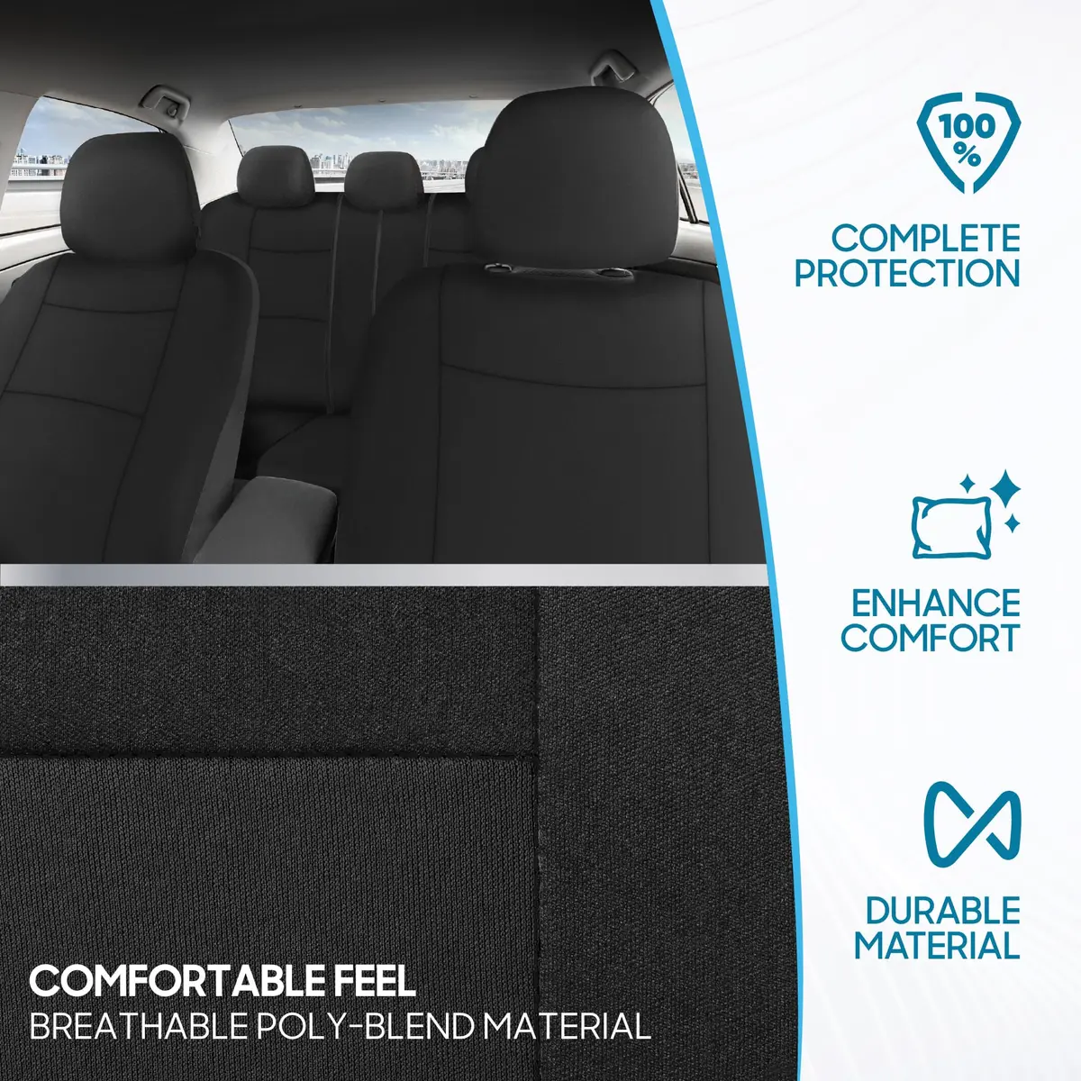BDK PolyPro Car Seat Covers Full Set in Solid Black | Universal Fit, Easy Install & All-Season Comfort - view 5