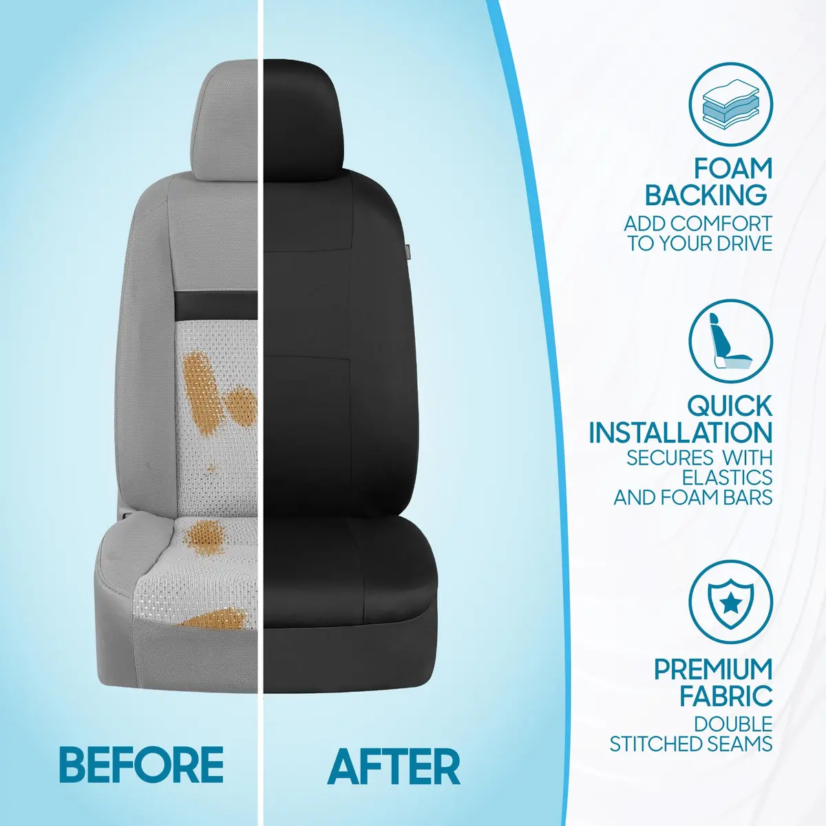 BDK PolyPro Car Seat Covers Full Set in Solid Black | Universal Fit, Easy Install & All-Season Comfort - view 6