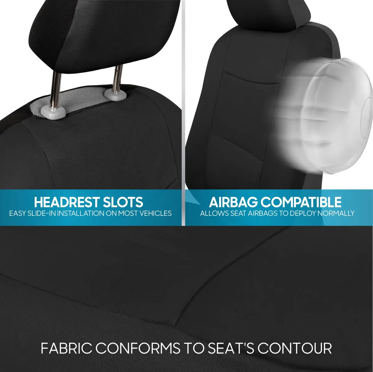 BDK PolyPro Car Seat Covers Full Set in Solid Black | Universal Fit, Easy Install & All-Season Comfort - view 8