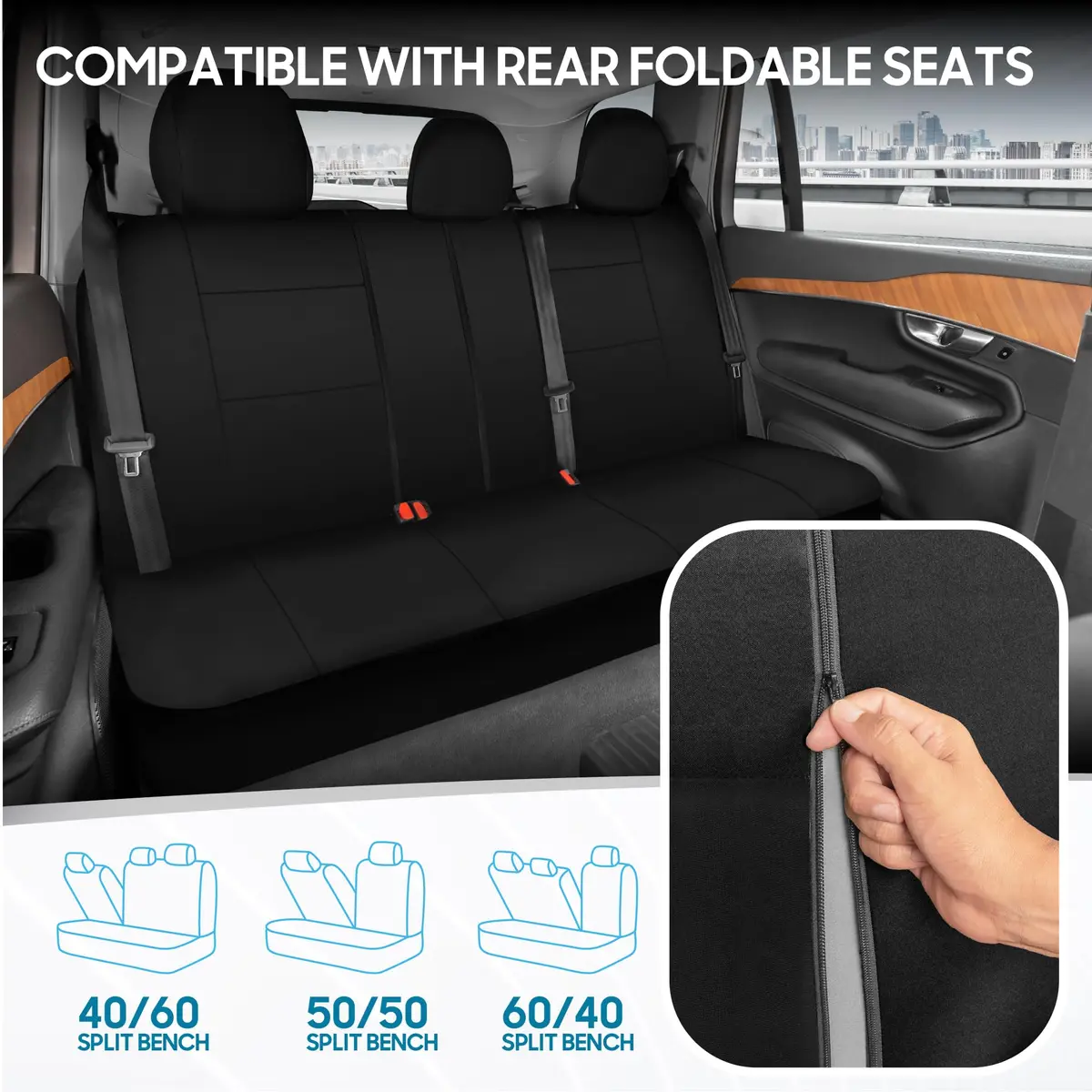 BDK PolyPro Car Seat Covers Full Set in Solid Black | Universal Fit, Easy Install & All-Season Comfort - view 4