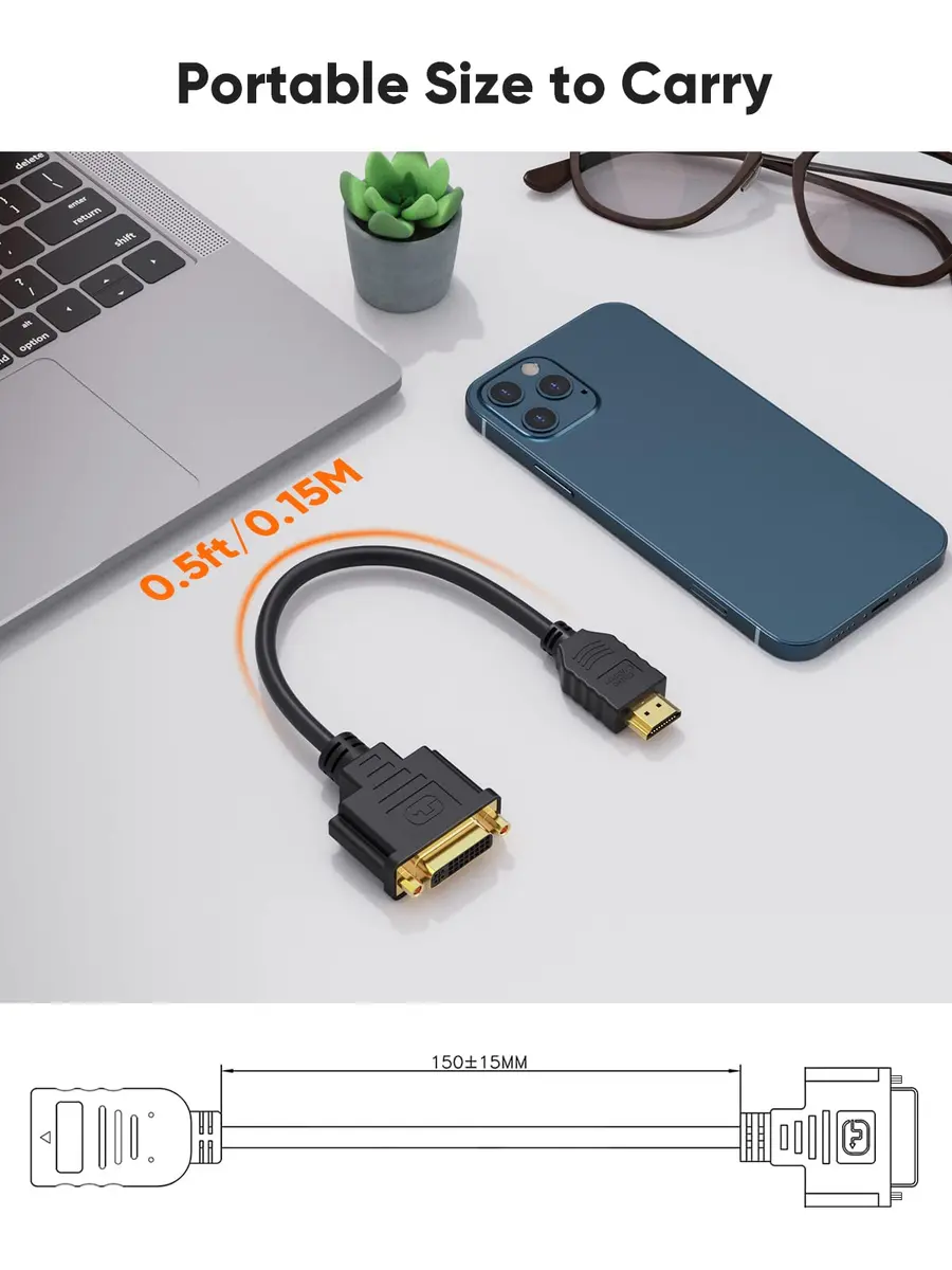 CableCreation HDMI to DVI Cable 15cm (0.5 ft) | Bi-Directional 1080P Converter - view 6