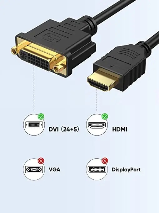 CableCreation HDMI to DVI Cable 15cm (0.5 ft) | Bi-Directional 1080P Converter - view 9
