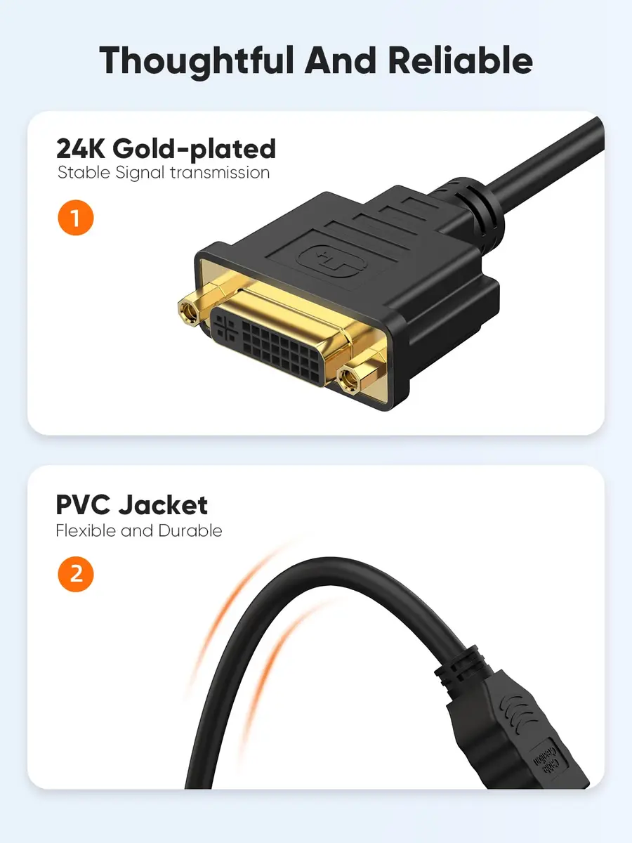CableCreation HDMI to DVI Cable 15cm (0.5 ft) | Bi-Directional 1080P Converter - view 3