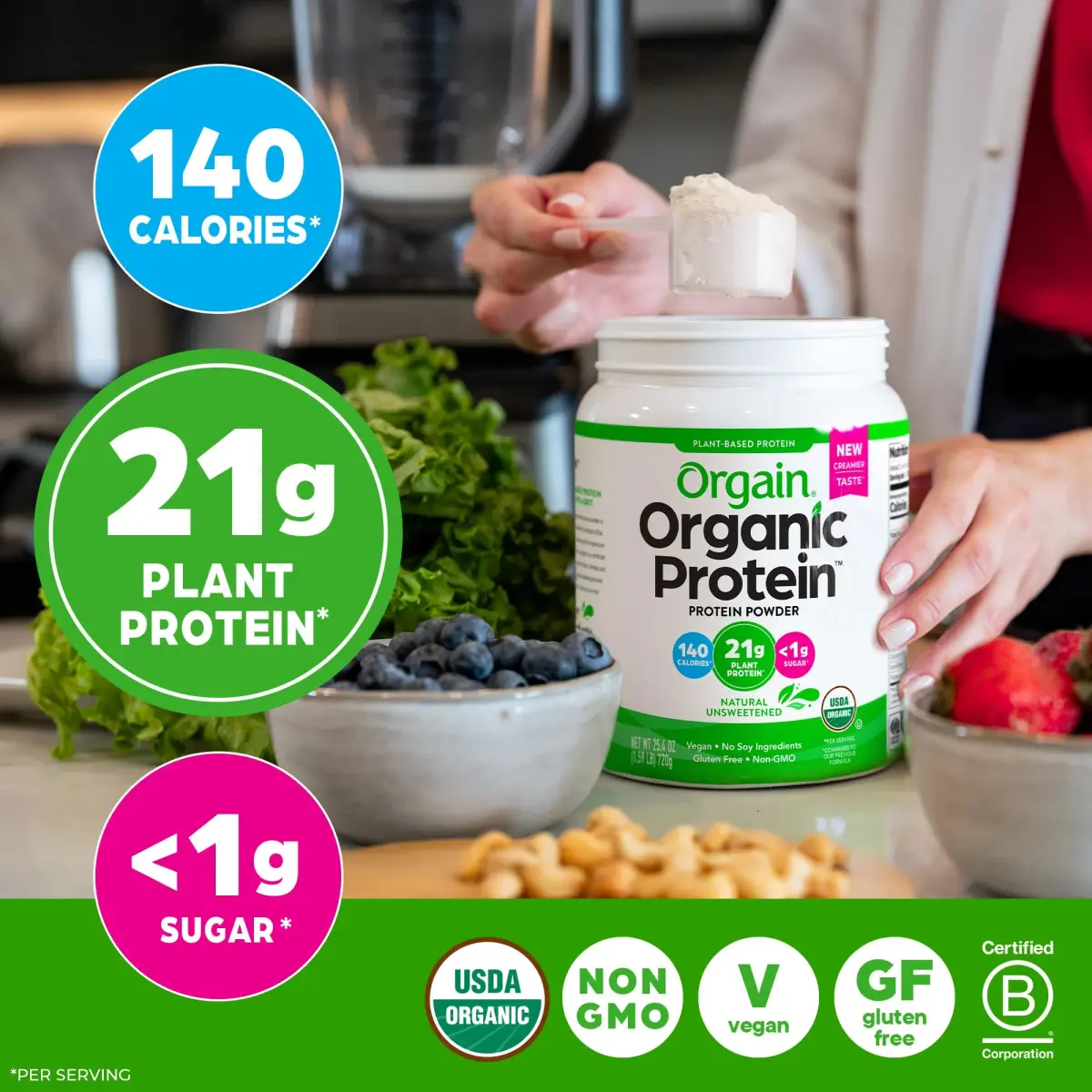 Orgain Organic Vegan Protein Powder Natural Unsweetened | 21g Plant Protein, 4g Prebiotic Fiber, 0g Sugar - view 6