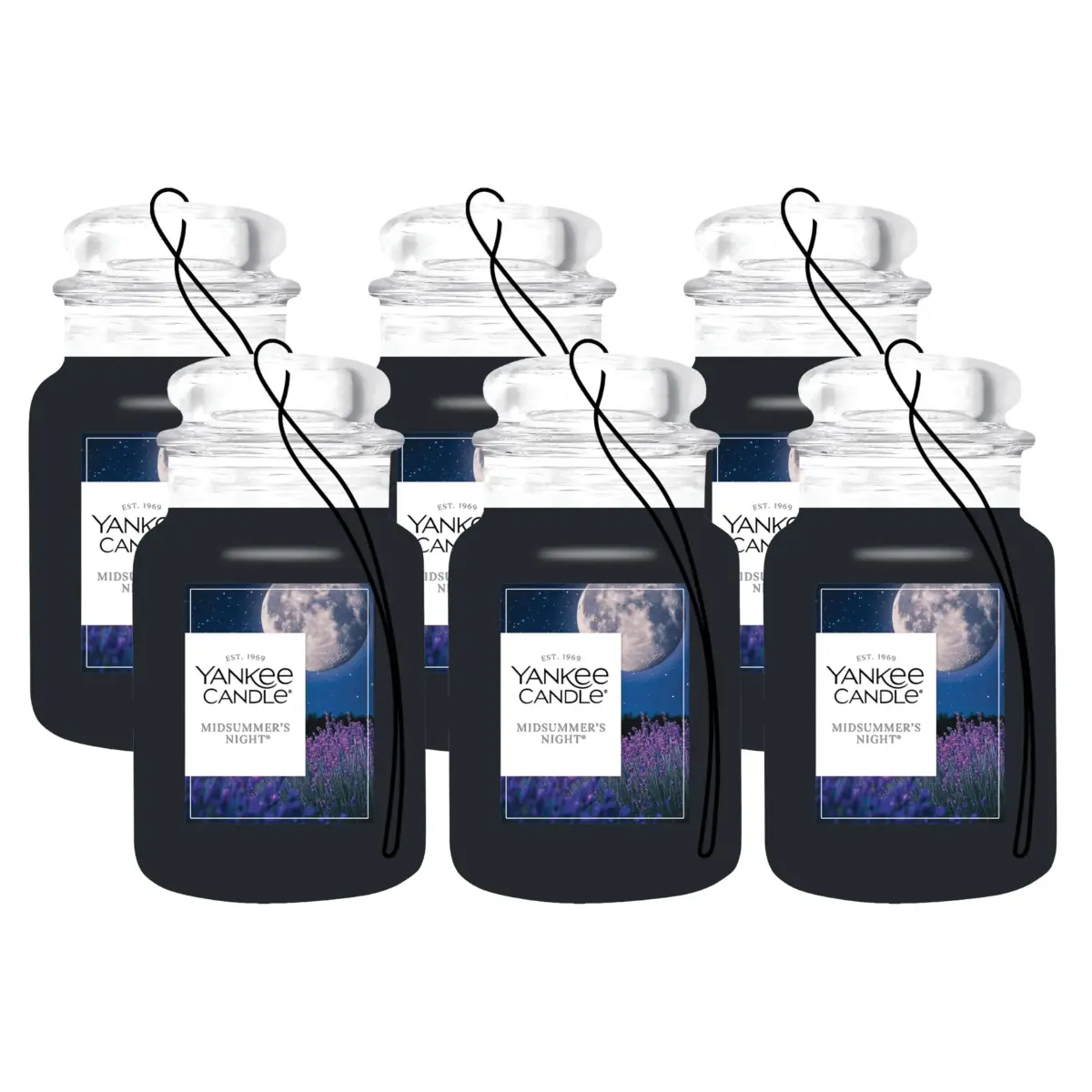 Yankee Candle Classic Paper Car Jar Air Freshener, Midsummer's Night Scent, Pack of 6 | Masculine Musk & Mahogany Cologne Fragrance - main product image
