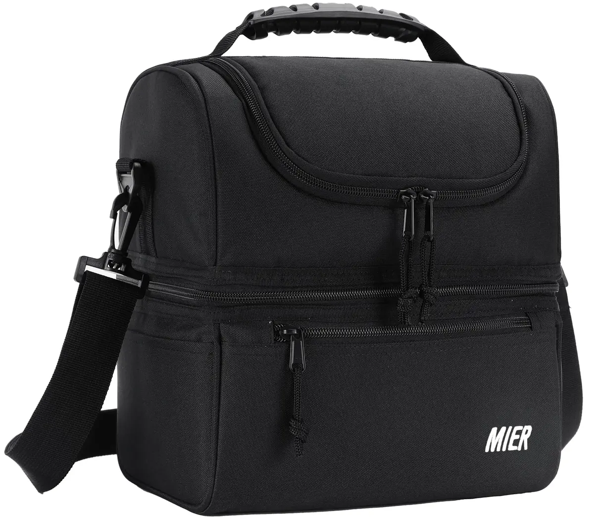 MIER Double Deck Insulated Lunch Bag Large Cooler Tote Bag for Men & Women, Black | 13 L (25.9cm x 25.9cm x 20.1cm) - main product image