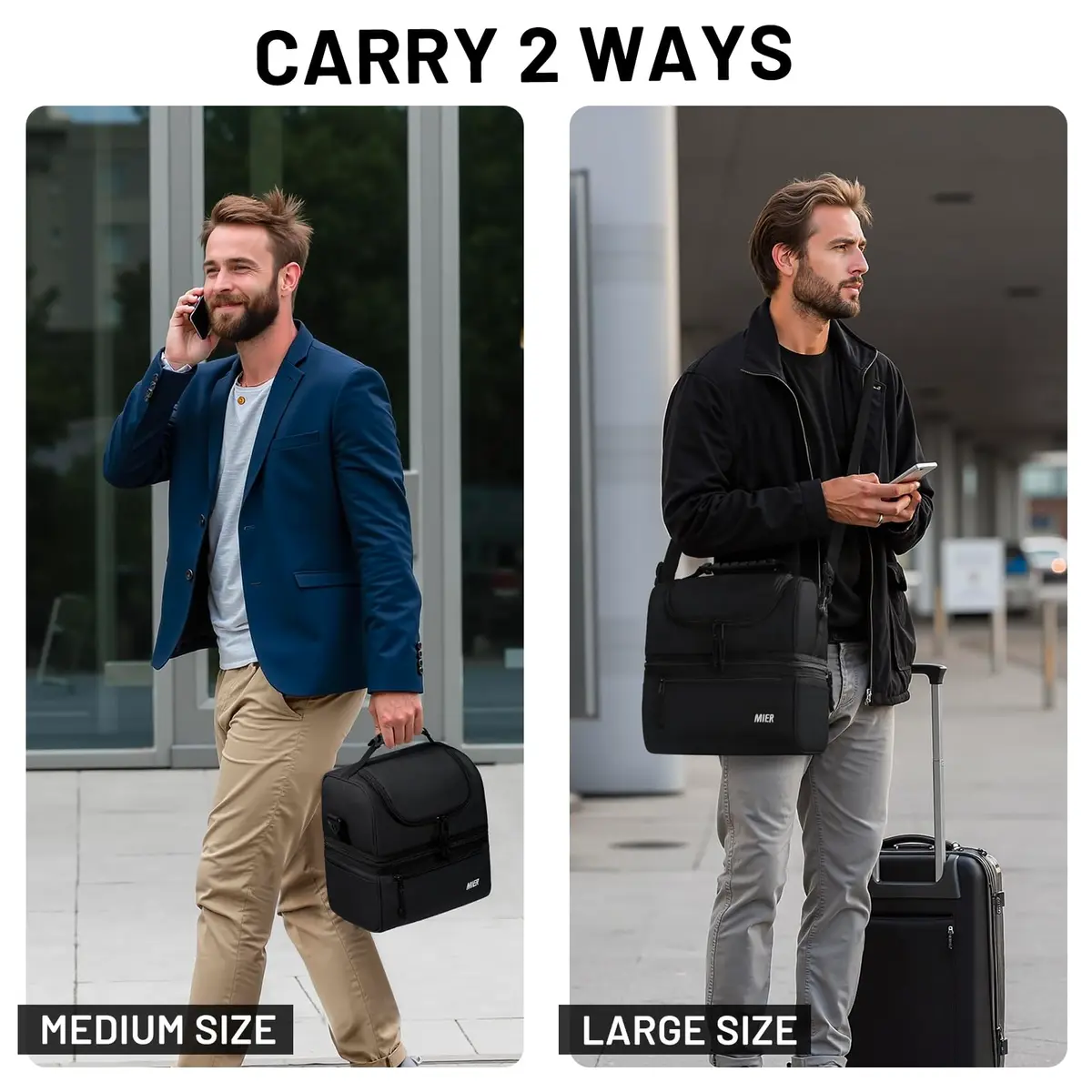 MIER Double Deck Insulated Lunch Bag Large Cooler Tote Bag for Men & Women, Black | 13 L (25.9cm x 25.9cm x 20.1cm) - view 6