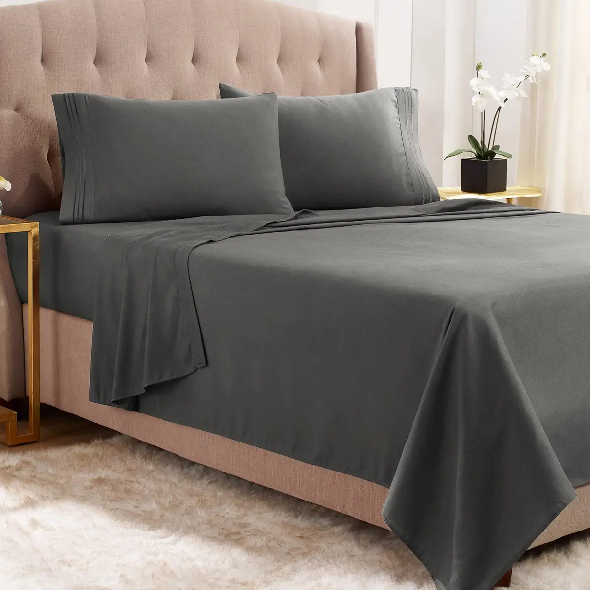 Empyrean California King Sheet Sets - 4 PC Microfiber Bed Sheets | Hotel Luxury Charcoal Gray - main product image