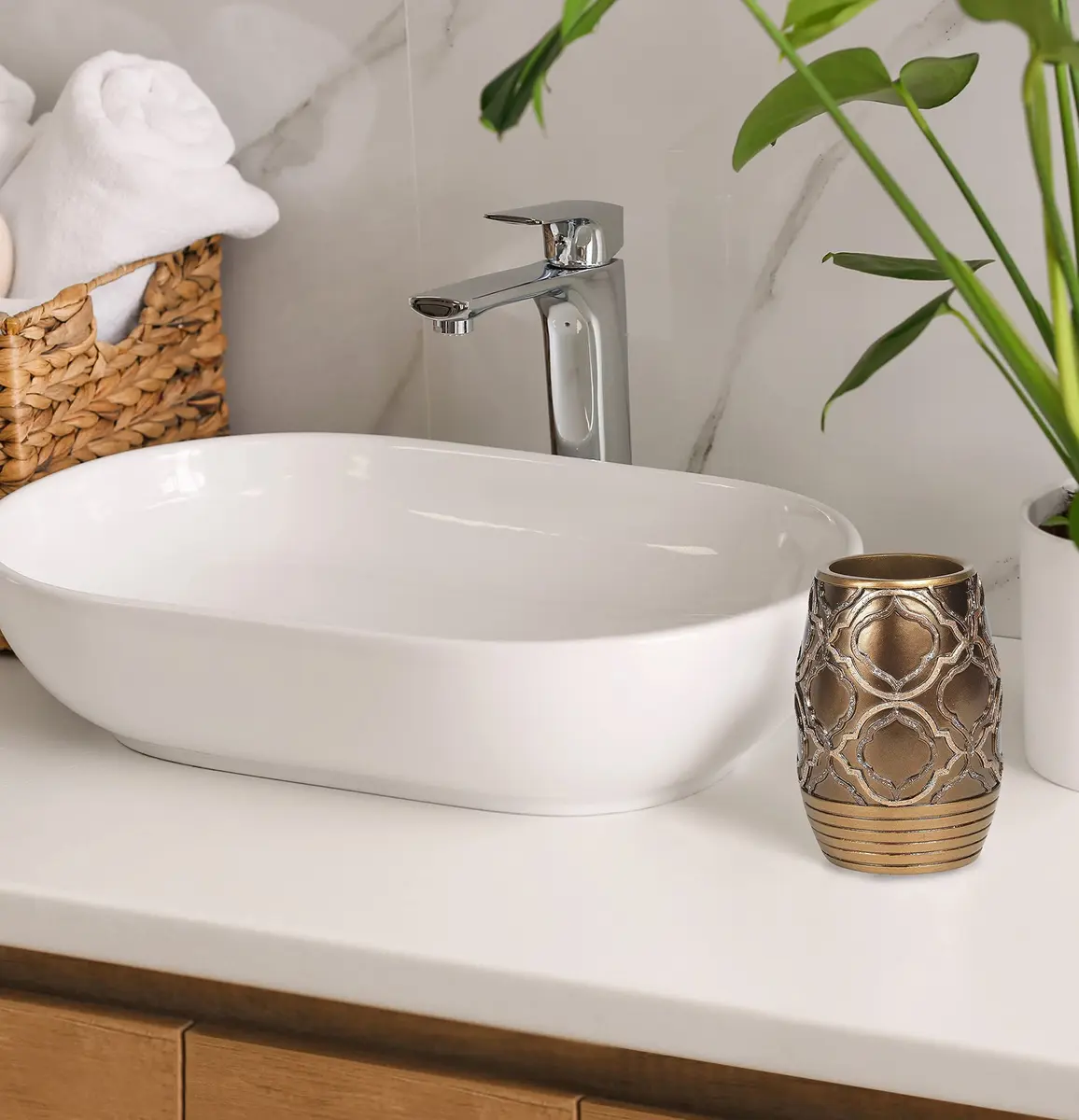 Popular Bath Spindle Collection Tumbler in Gold | Modern Bathroom Accessory (70-120 chars) - view 4