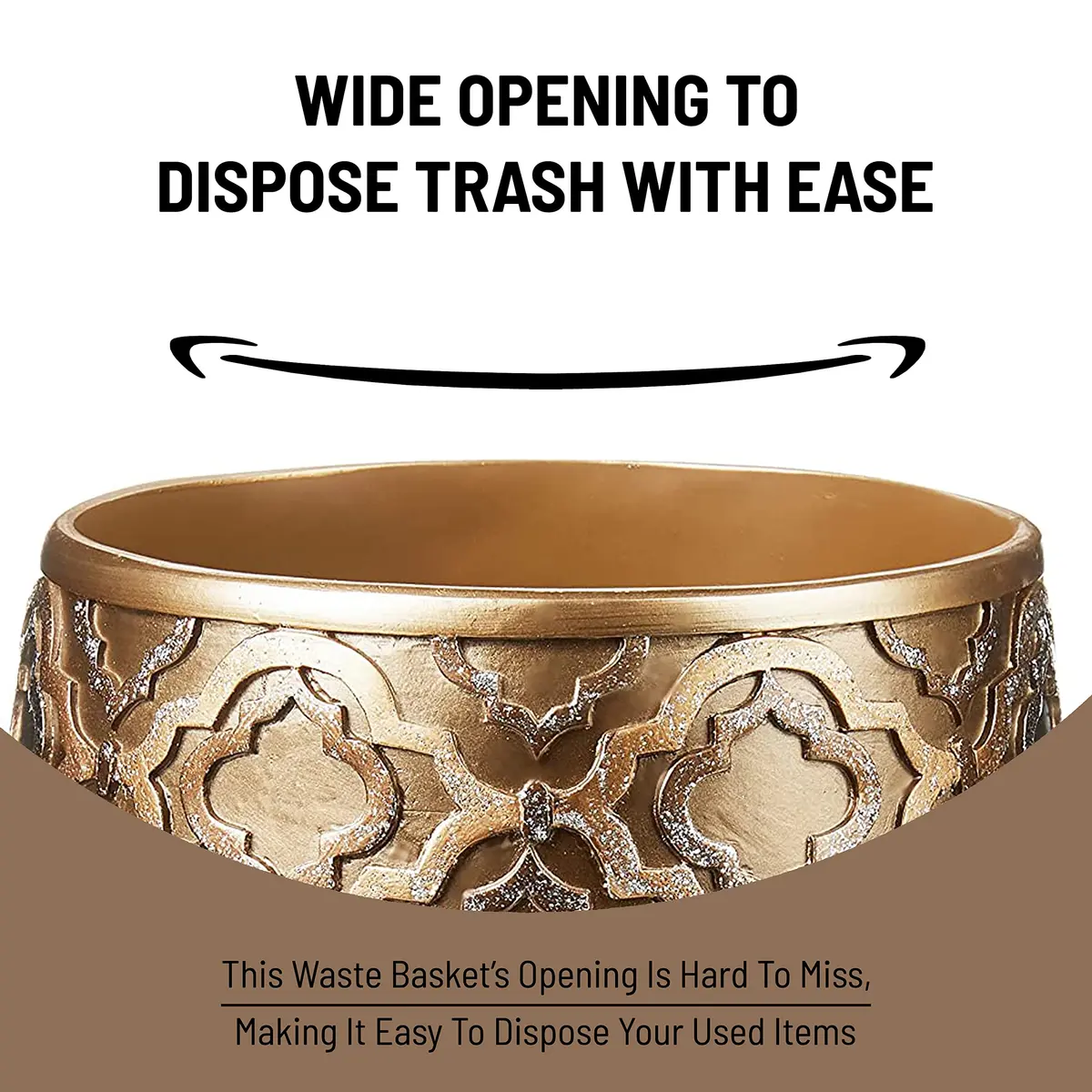 Popular Bath Waste Basket, Spindle Collection, Gold | Modern Bathroom Decor (70-120 chars) - view 3