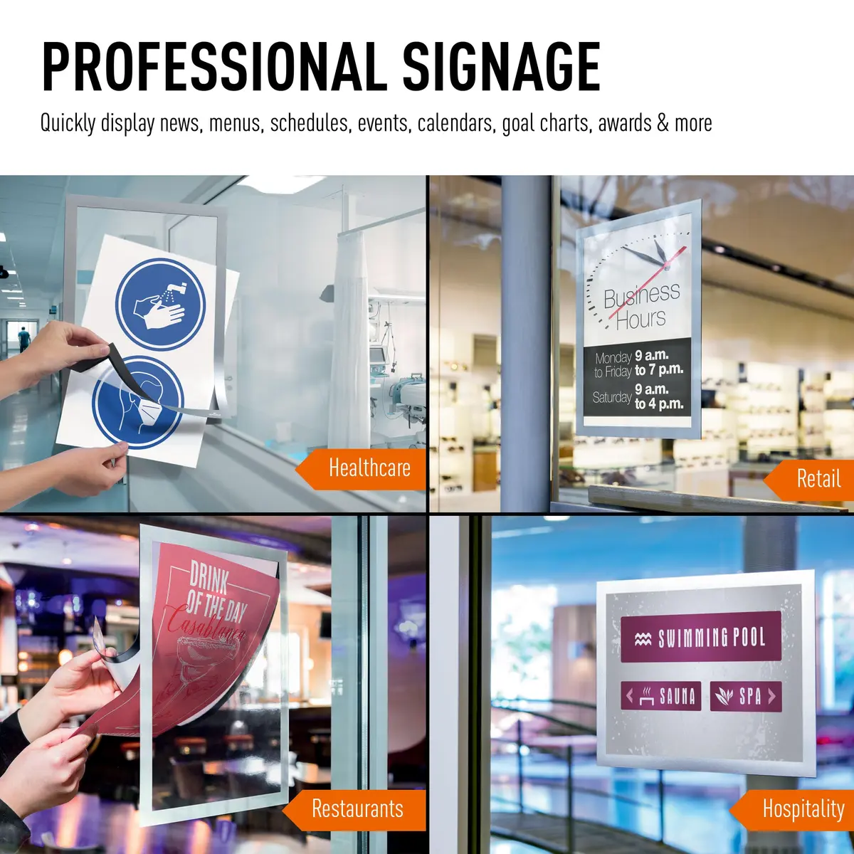 Durable Duraframe Sign Holder, Self-Adhesive, Silver, Letter Size, 2 Pack - view 7