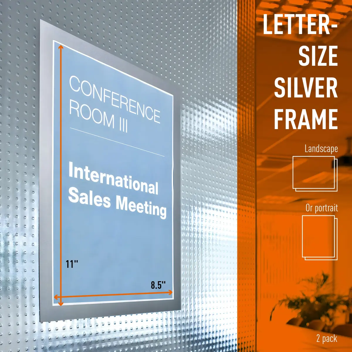Durable Duraframe Sign Holder, Self-Adhesive, Silver, Letter Size, 2 Pack - view 3