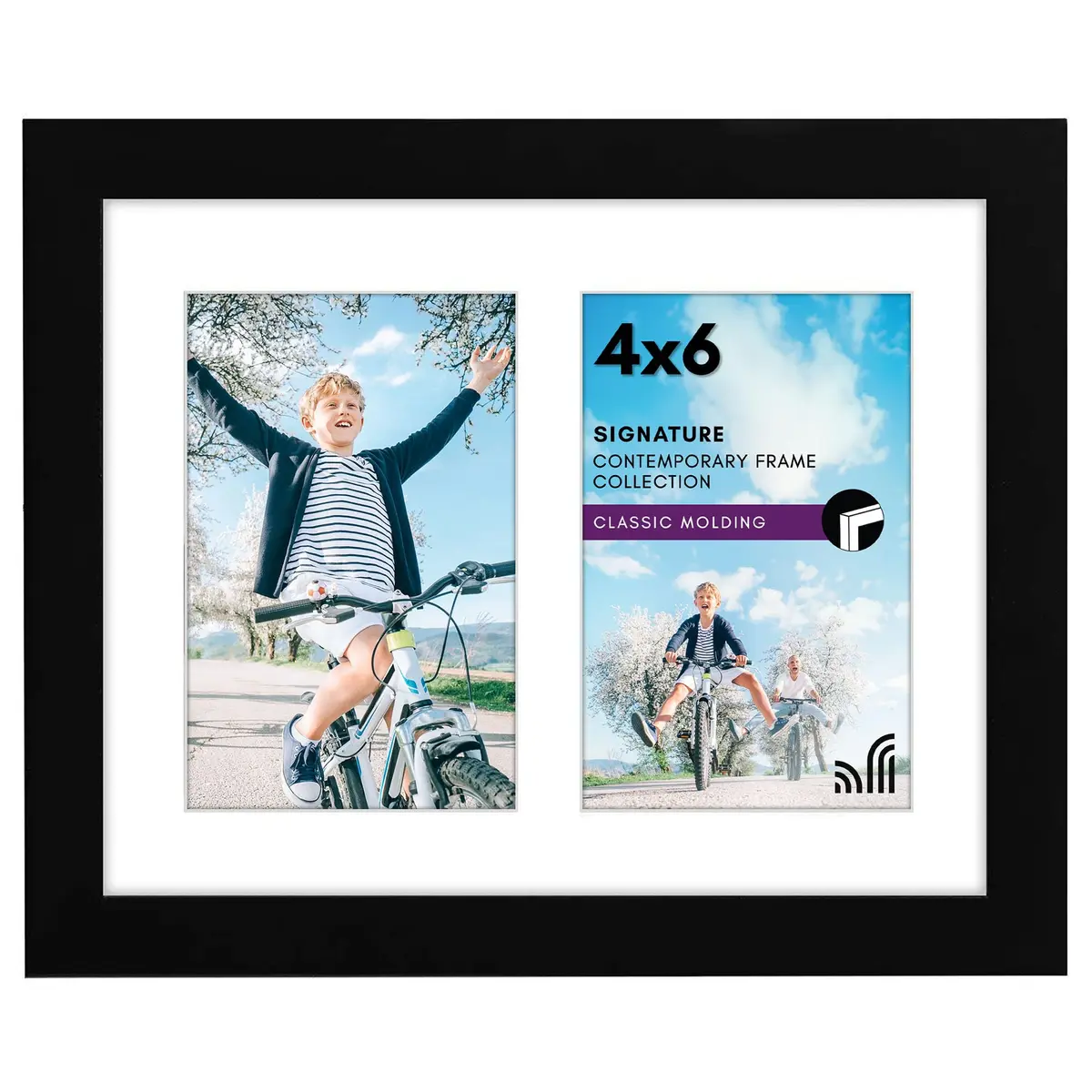Americanflat 4x6 Double Picture Frame - Engineered Wood - Black | Versatile Wall & Tabletop Display - main product image