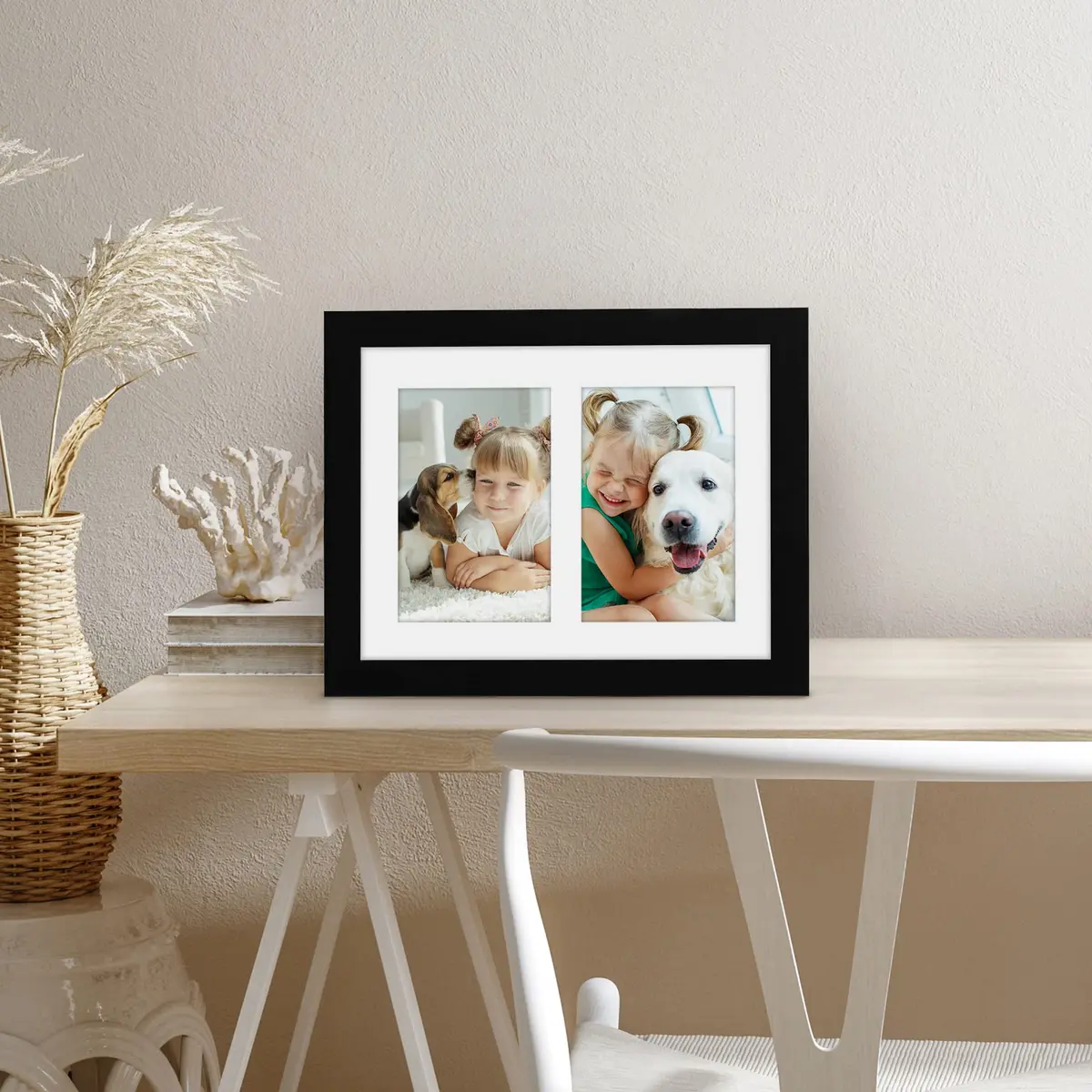 Americanflat 4x6 Double Picture Frame - Engineered Wood - Black | Versatile Wall & Tabletop Display - view 4