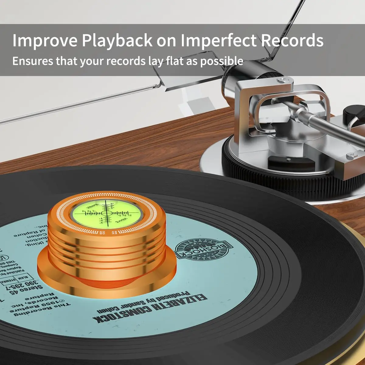 Viborg LP628G Turntable Stabilizer 280g (9.9 oz) Record Weight with Bubble Level | Improves Speed and Timing - view 5