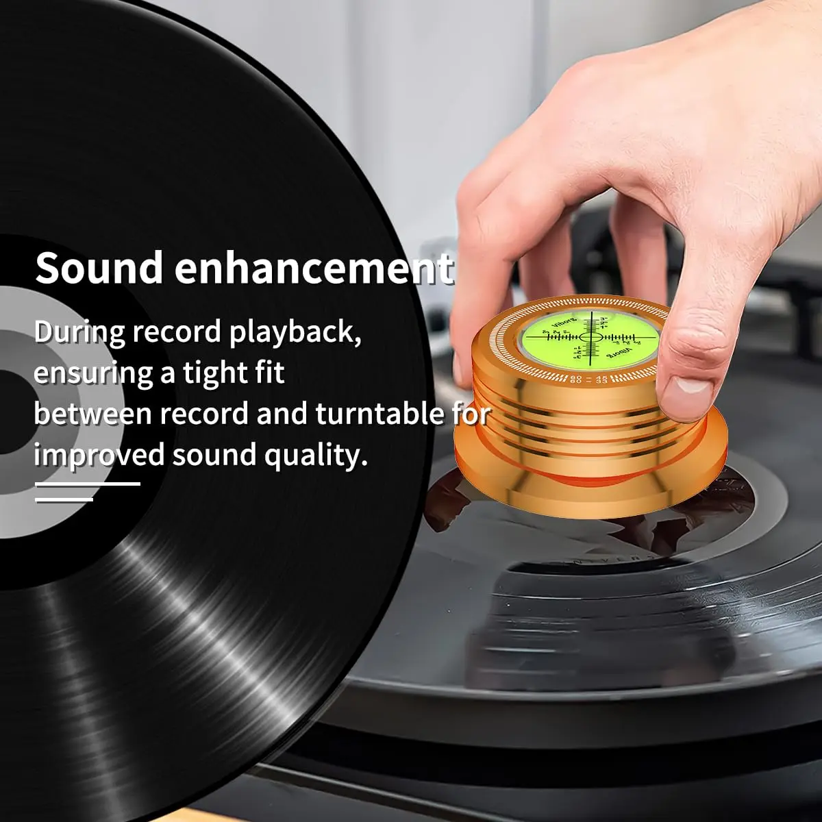 Viborg LP628G Turntable Stabilizer 280g (9.9 oz) Record Weight with Bubble Level | Improves Speed and Timing - view 4