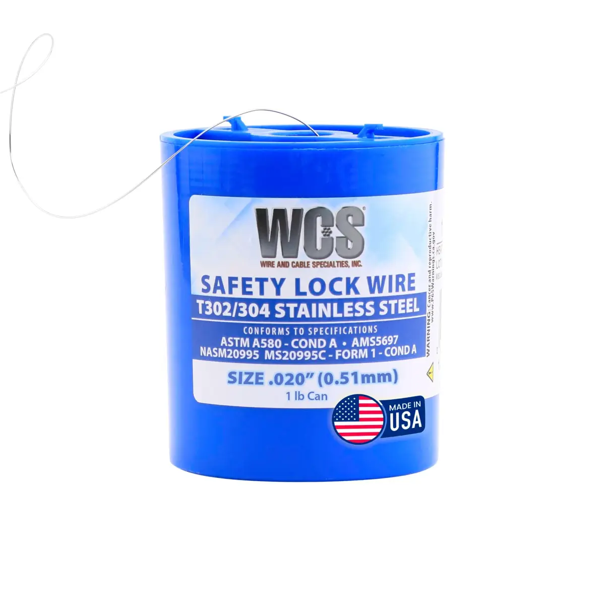WCS .020 Inch Stainless Steel Safety Lock Wire, 1 lb Dispenser Can - main product image