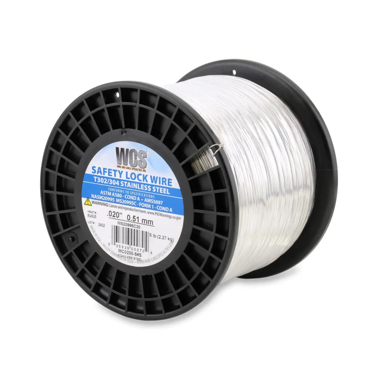 WCS .020 Inch Stainless Steel Safety Lock Wire, 5 lb Dispenser Can | T302/304 Corrosion-Resistant Mechanics Wire - main product image