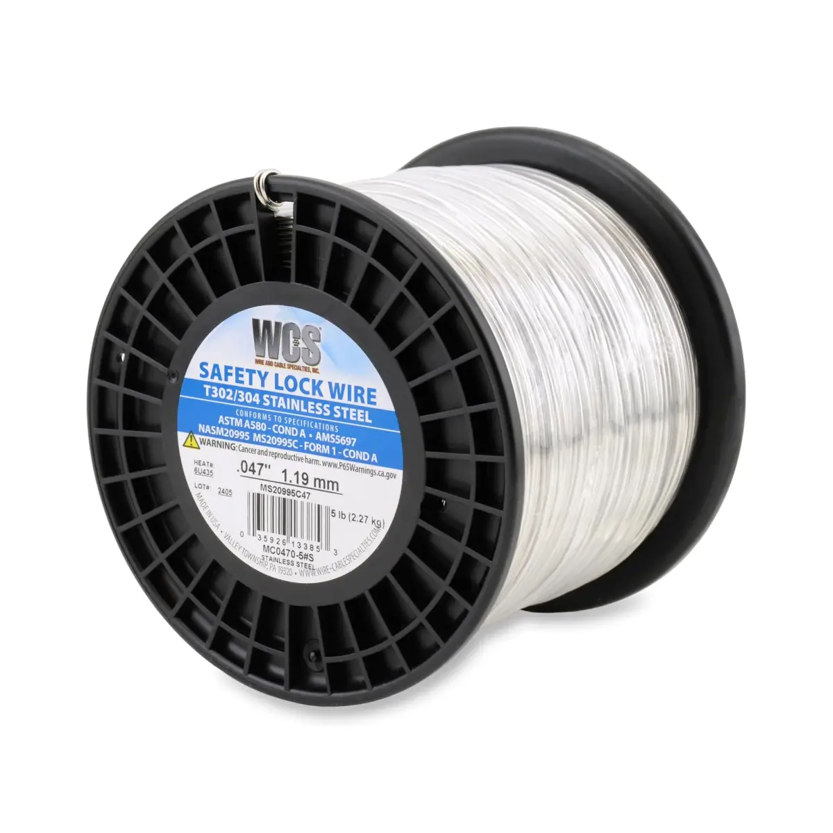 WCS .047 Inch Stainless Steel Safety Lock Wire, 5 lb Dispenser Can - Corrosion-Resistant Mechanics Wire - main product image
