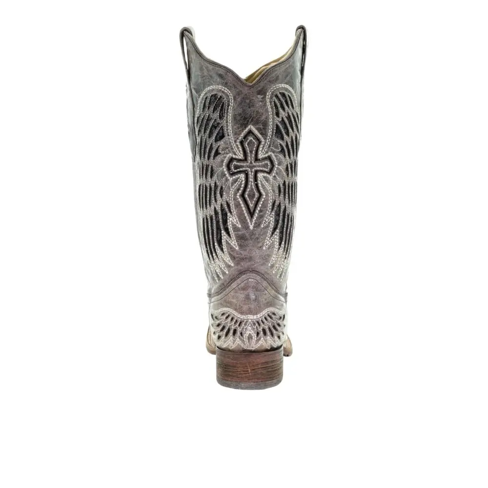 Corral Boots Womens Wings Tooled-Inlay Pull On Square Toe Casual Boots Mid Calf Low Heel 1-2" (Brown, Size 10) | Western Style - view 5