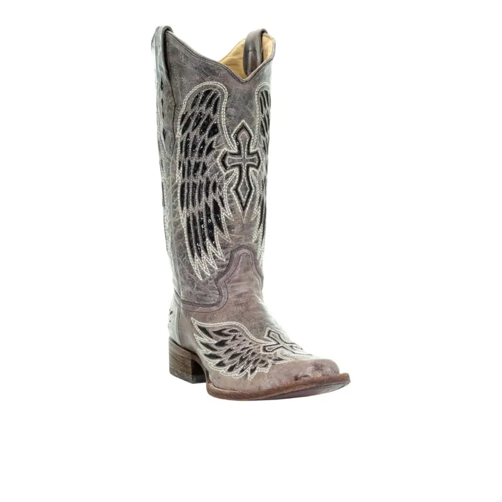 Corral Boots Womens Wings Tooled-Inlay Pull On Square Toe Casual Boots Mid Calf 8 US Brown - view 2