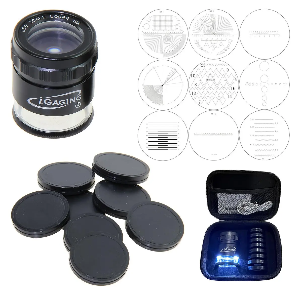 iGaging Stand Measuring Magnifier Comparator 10X Power with 9 Reticles & 7 LED Lights | Precision Glass Lens - view 5