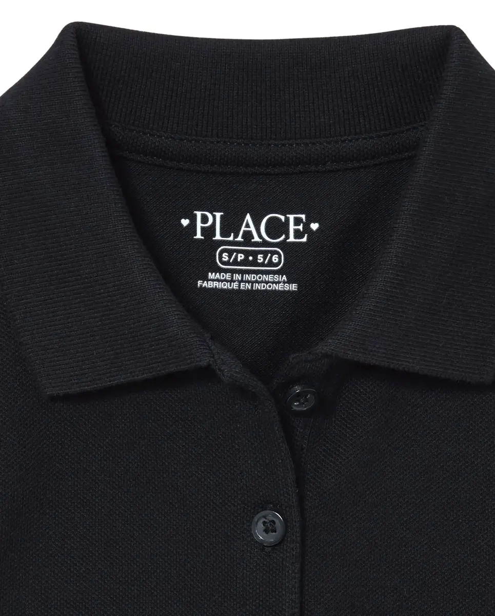 The Children's Place Girl's Short Sleeve Pique Polo Black 5/6 | Classic School & Casual Style - view 2