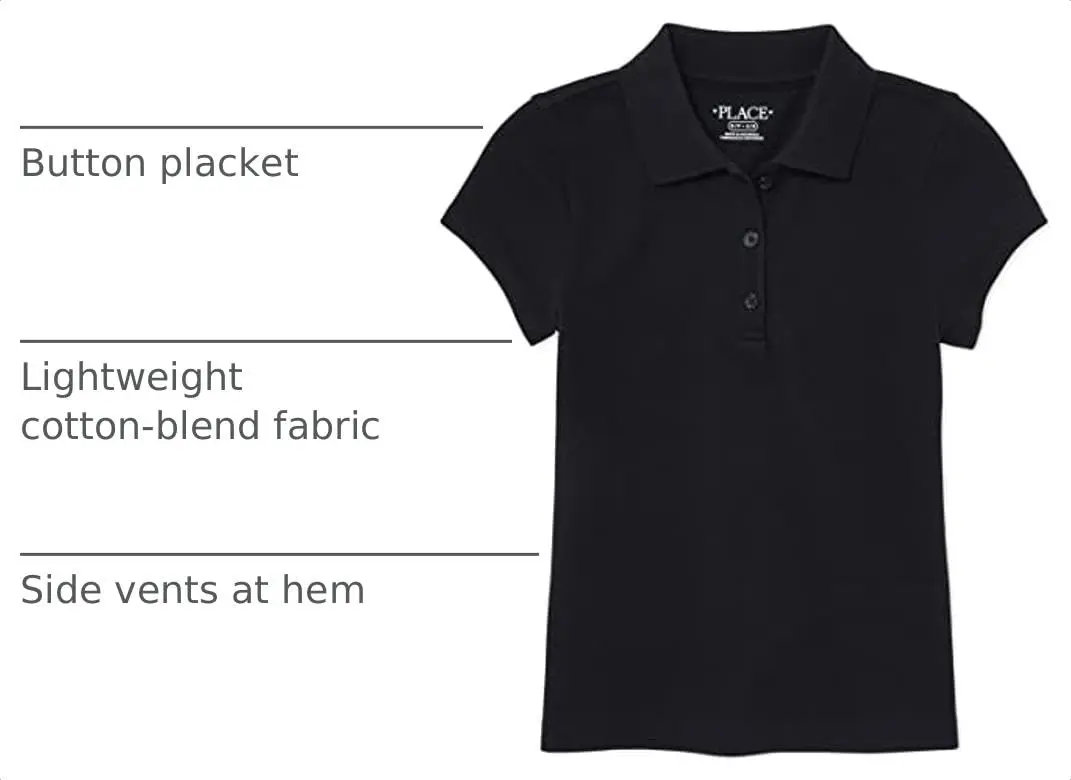 The Children's Place Girl's Short Sleeve Pique Polo Black 5/6 | Classic School & Casual Style - view 4