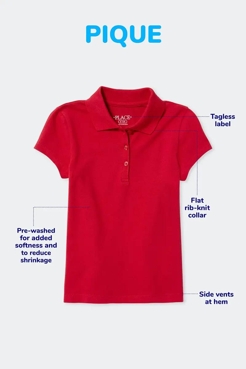 The Children's Place Short Sleeve Pique Polo Shirt for Girls | Classic School Uniform Style (70-120 chars) - view 6
