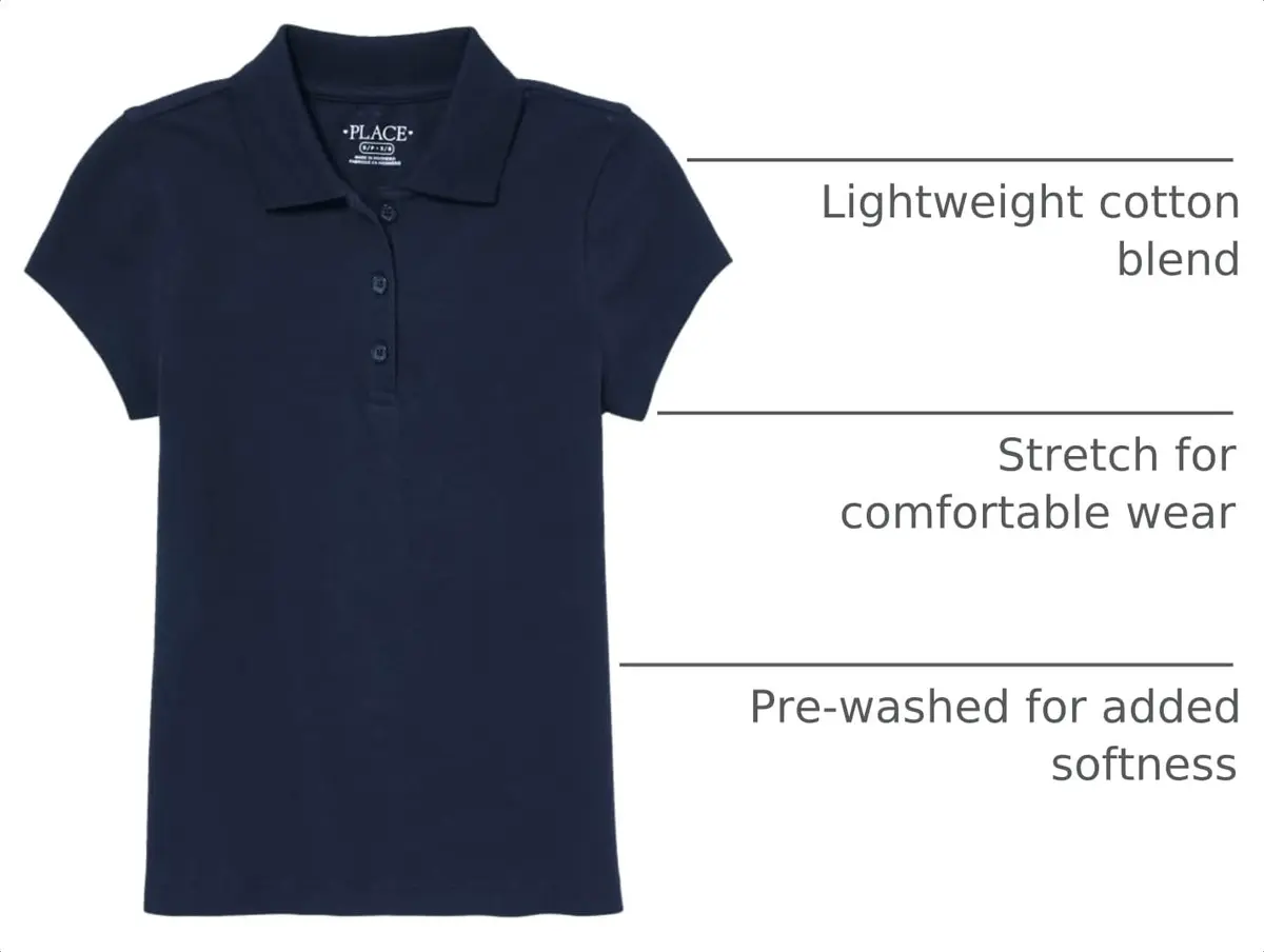 The Children's Place Girl's Short Sleeve Pique Polo Tidal Large | Classic Cotton Blend Comfort - view 3