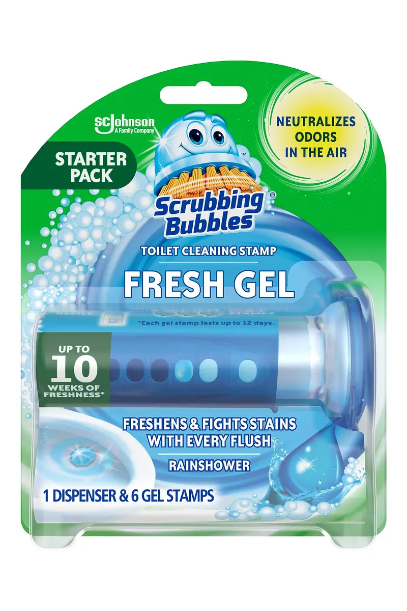 Scrubbing Bubbles Fresh Gel Toilet Bowl Cleaning Stamps Rainshower Scent 1.34oz (38g) | Helps Prevent Limescale & Rings - main product image