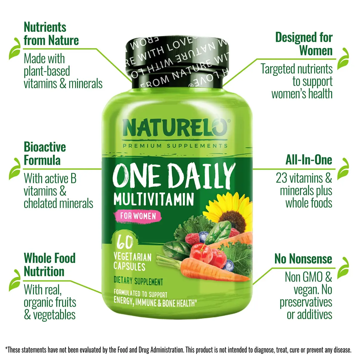 NATURELO One Daily Multivitamin for Women 60 Capsules | Plant-Based, Vegan, Non-GMO, Gluten-Free - view 2