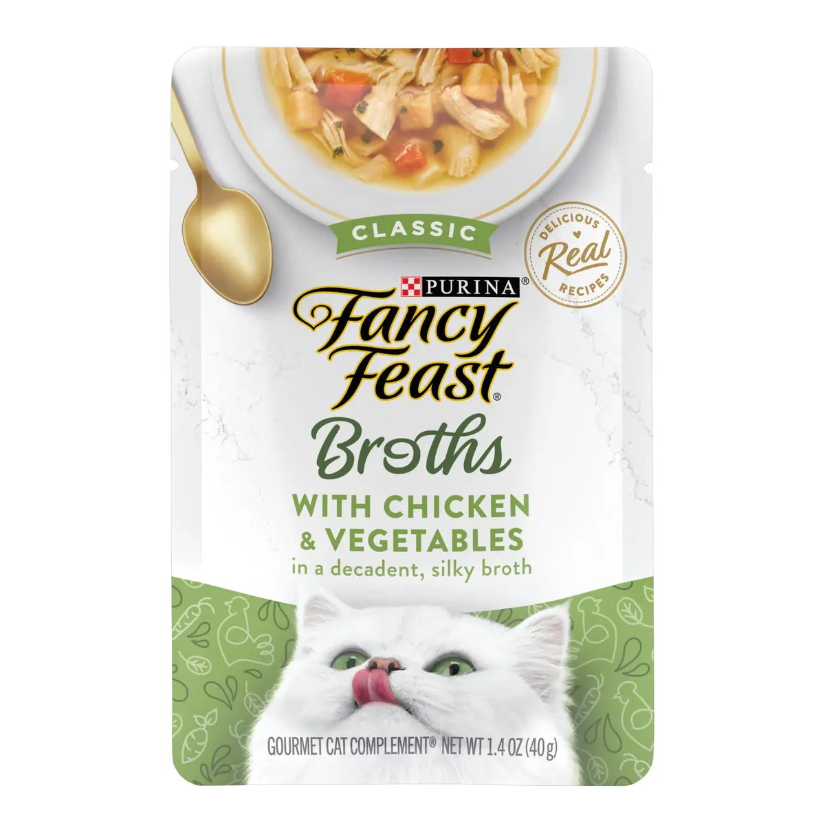 Fancy Feast Broths Classic Chicken & Vegetables Cat Food Topper 1.4 oz (40g) | Real Protein & Grain-Free Broth - main product image