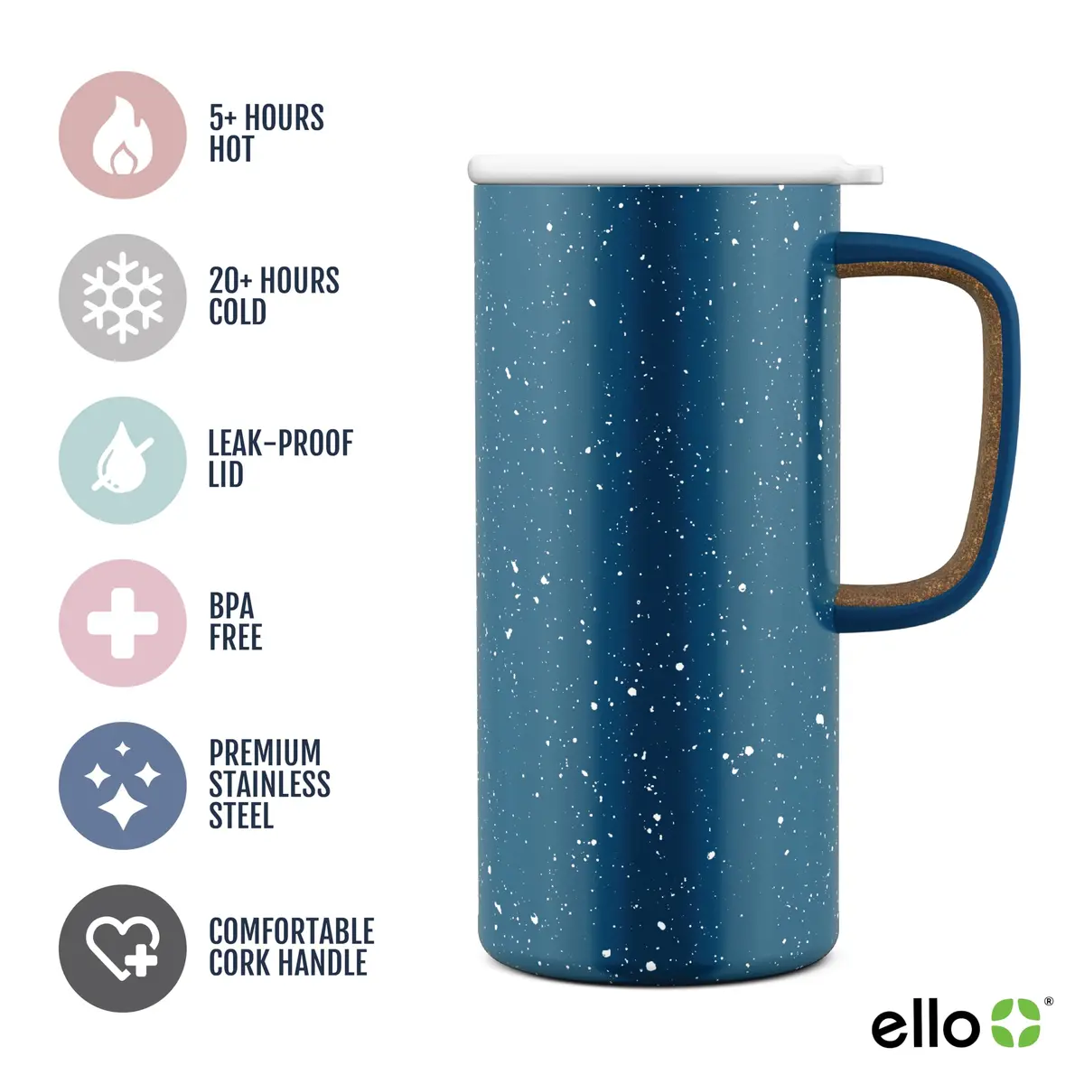 Ello Campy 18oz (532ml) Insulated Stainless Steel Travel Mug with Leak-Proof Lid | Keeps Drinks Hot for 5 Hours, Cold for 20 Hours - view 3