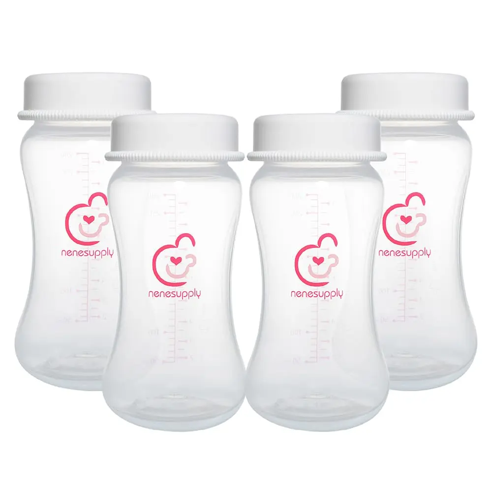 Nenesupply 9oz 4 Count Wide Neck Breastmilk Storage Bottle | Compatible with Spectra Pumps, BPA-Free, Dishwasher Safe - main product image