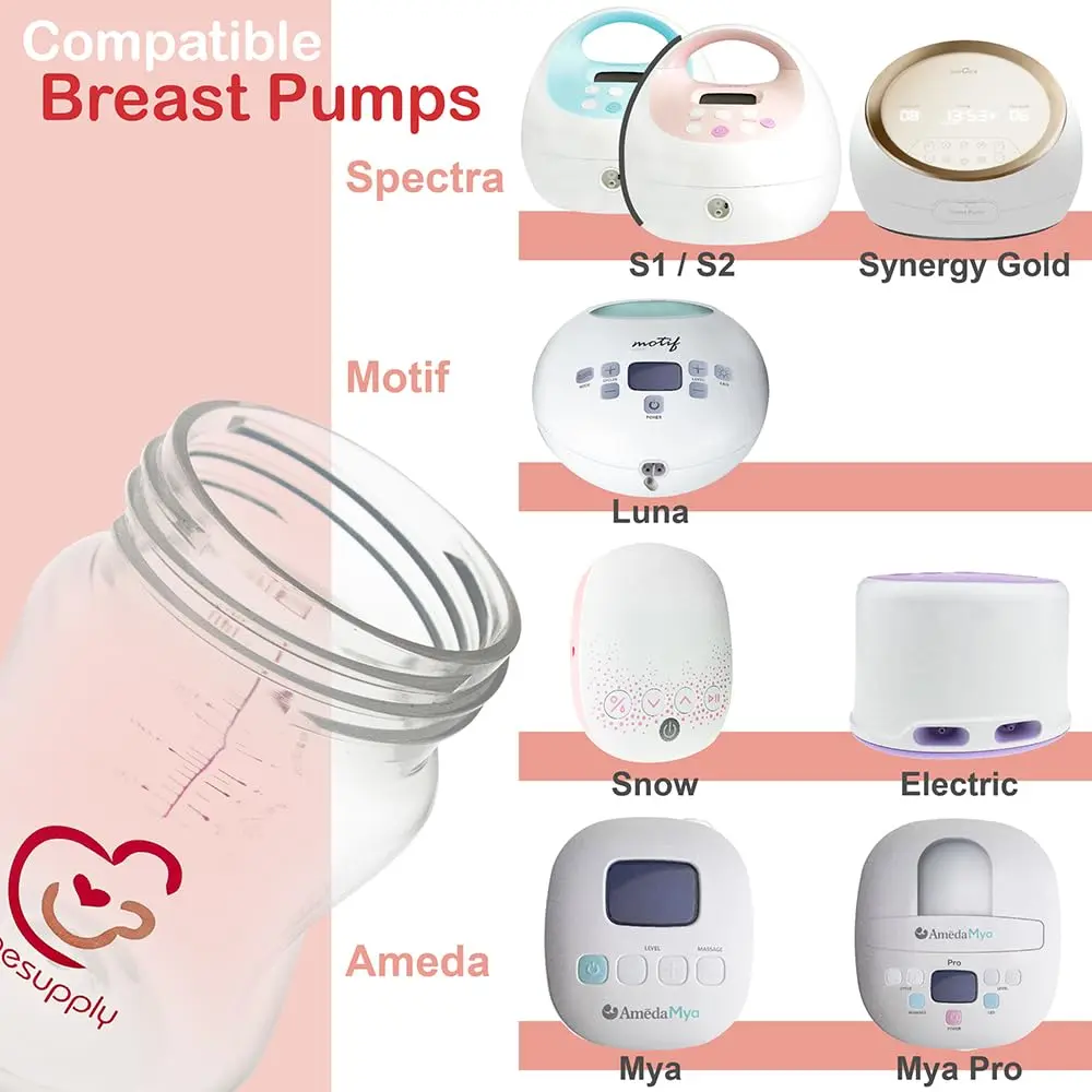 Nenesupply 9oz 4 Count Wide Neck Breastmilk Storage Bottle | Compatible with Spectra Pumps, BPA-Free, Dishwasher Safe - view 5